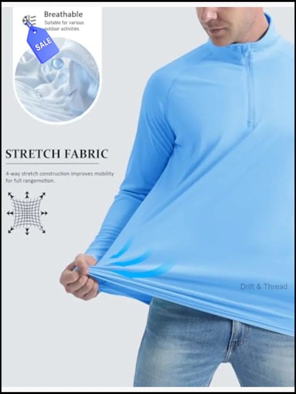 Men's UPF 50+ Long Sleeve Sun Shirt 1/4 Zip Rash Guard Athletic Tee
